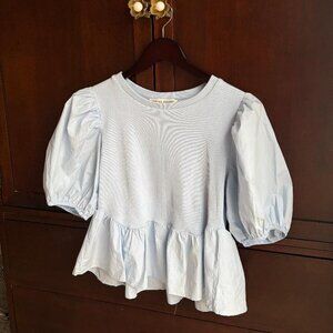 English Factory Blue Puff Sleeve Top Preppy Classic